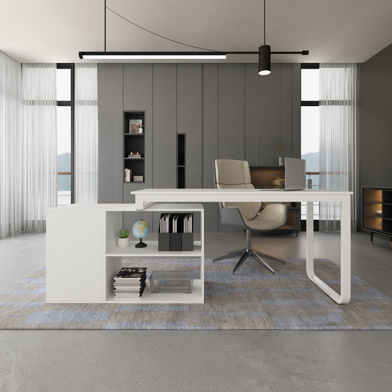 FUFU&GAGA L-shaped Executive Desk With Drawer Cabinet for Home and Office Wrting