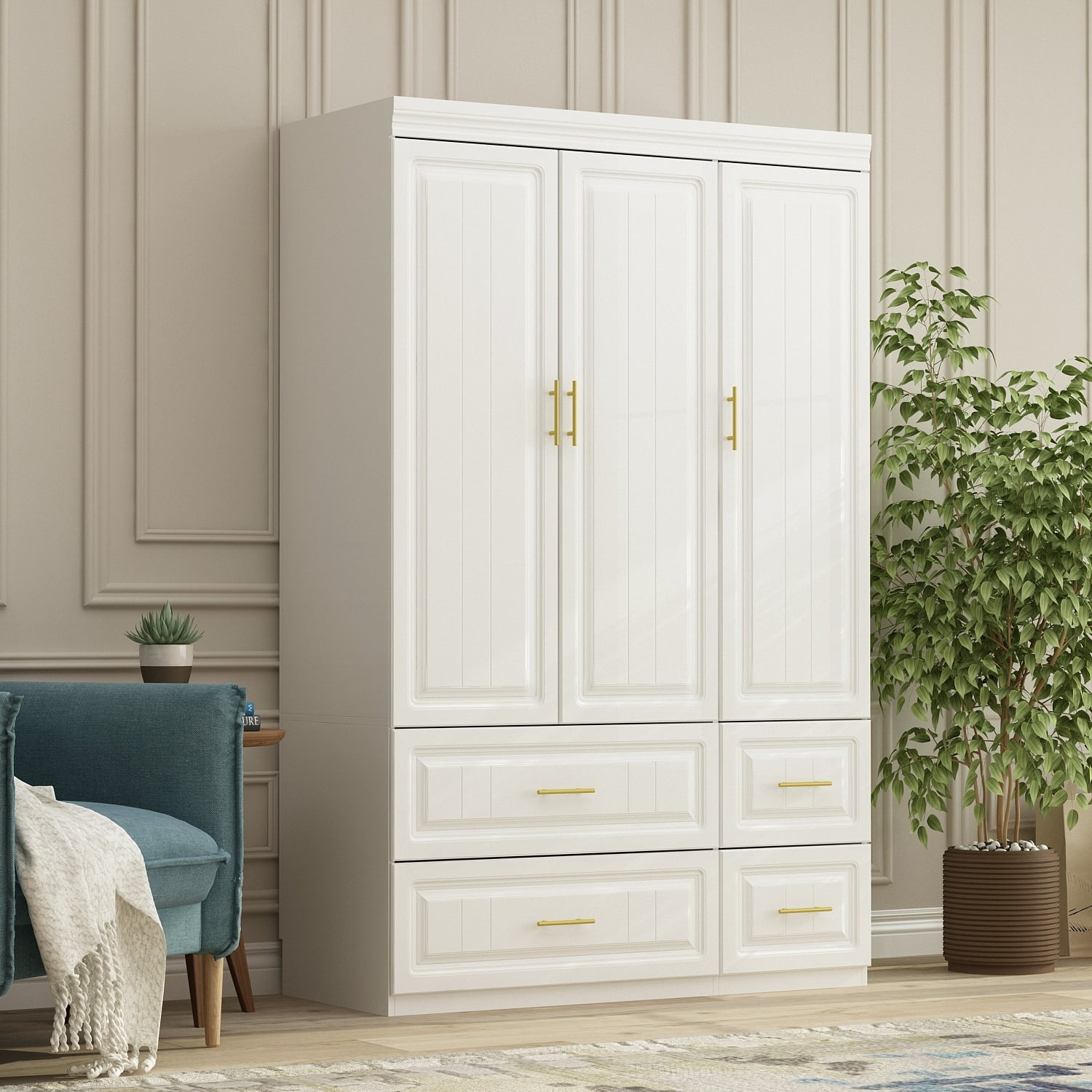 FUFU GAGA Large Armoire Combo Wardrobes Closet Storage Cabinet White 74.2 H