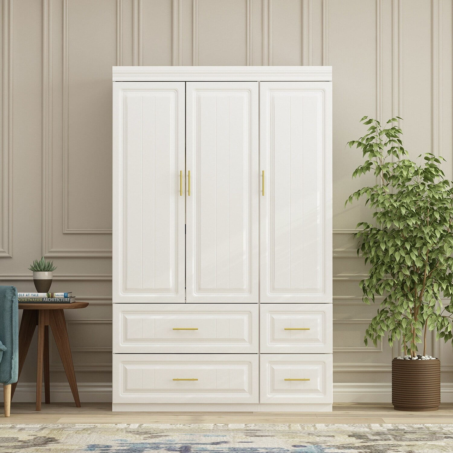FUFU&GAGA Large Armoire Combo Wardrobes Closet Storage Cabinet White 74 ...