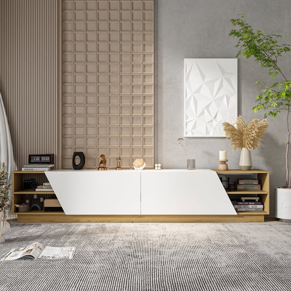 KULAGAGA Media Console TV Stand with Storage for up to 100'' TV, White & Oak
