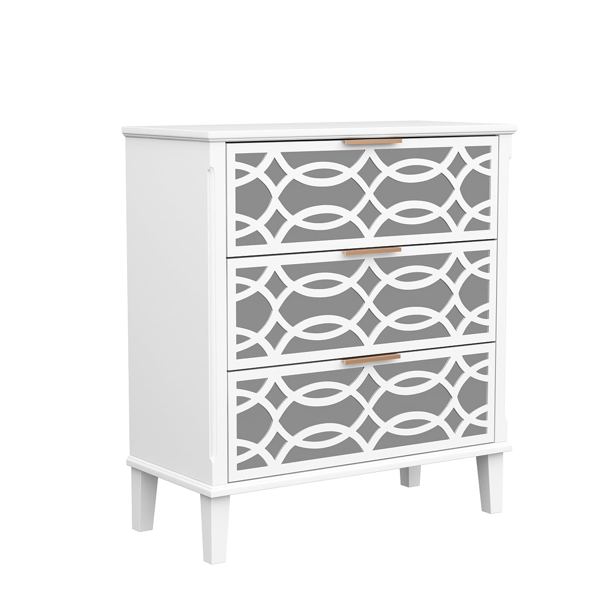 KULAGAGA Mirrored Accent Table with 3 Drawers for Bedroom Living Room White