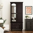 thumbnail image 1 of FUFU&GAGA Modern Bedroom Armoire Wardrobe Closet with Mirror Hanging Rod Lacquer Dark Brown, 1 of 5