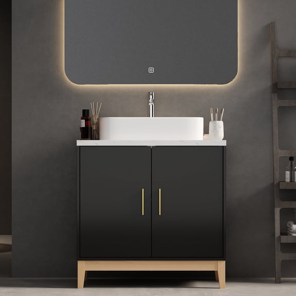 KULAGAGA Modern Black Bathroom Vanity Cabinet with Sink, 31.6" Wide