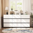 thumbnail image 1 of KULAGAGA Modern Chest of Drawer,63" Wide 9 Drawers Dresser for Living Room Bedroom, White & Black, 1 of 7