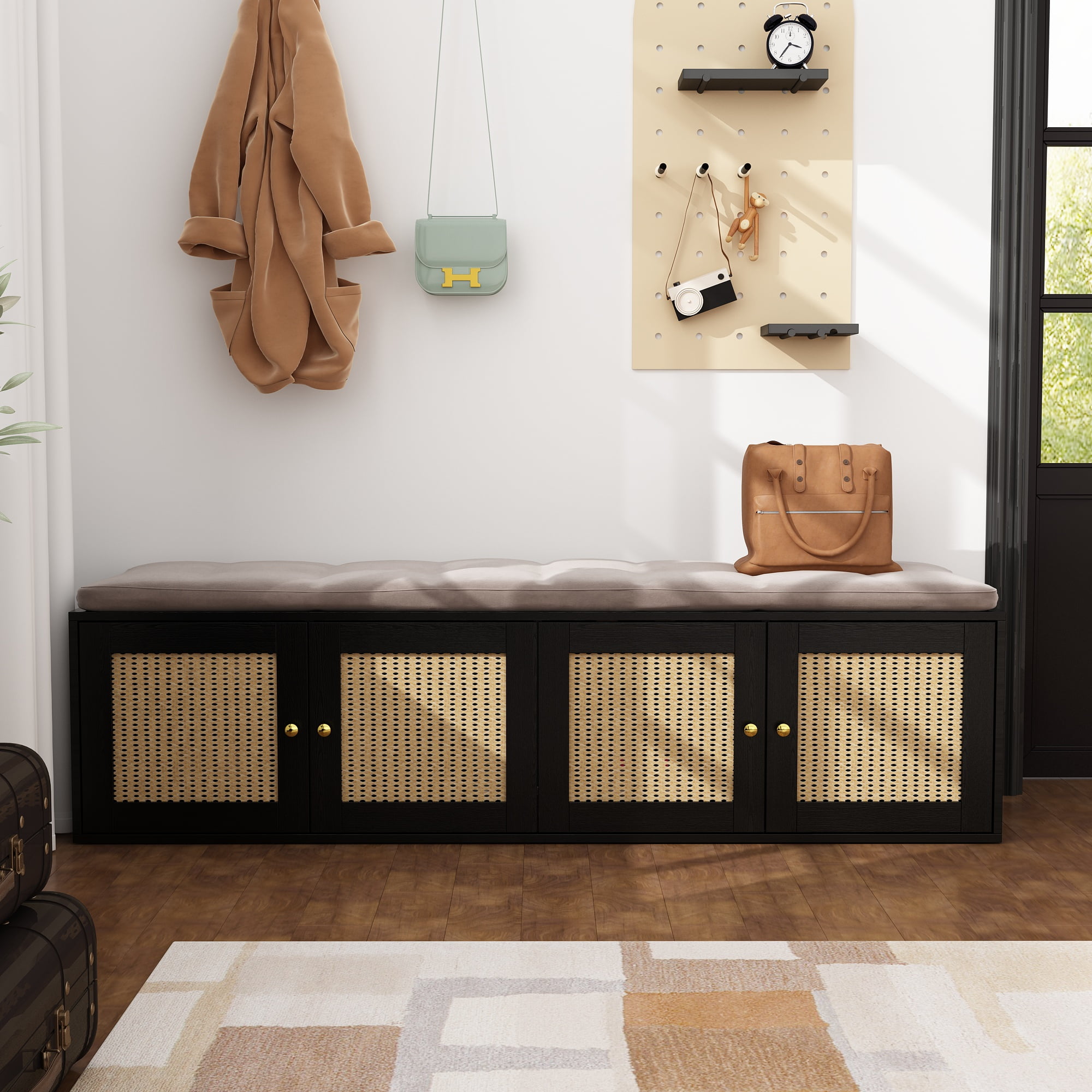 FUFU&GAGA Shoe Bench with Storage, 4 Rattan Door Shoe for