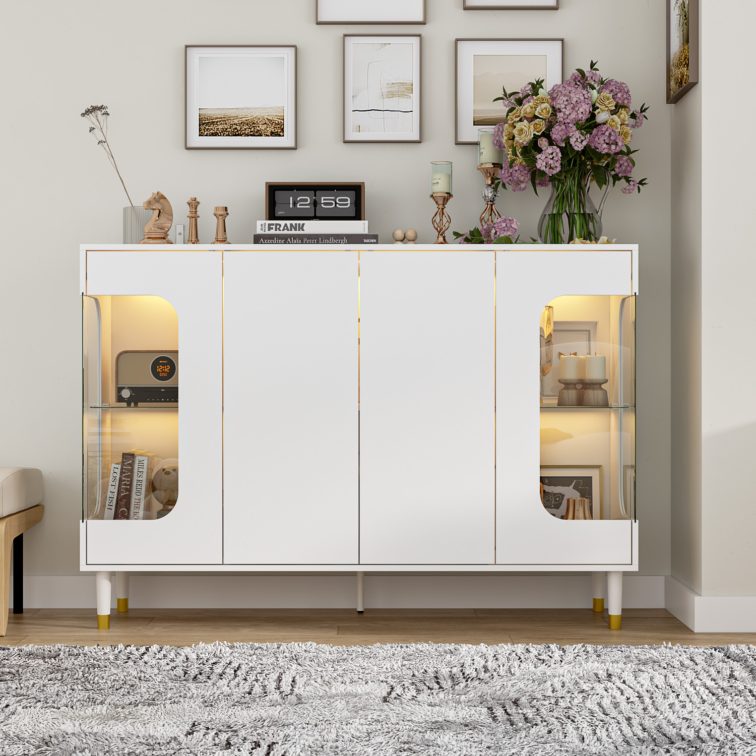 FUFU&GAGA Sideboard Buffet with Led Light, Modern Accent