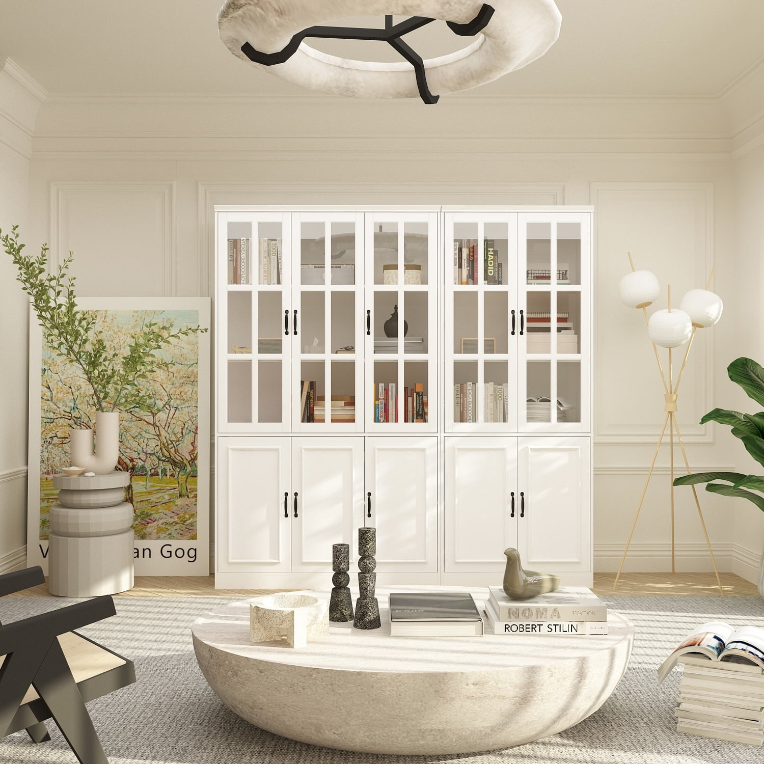 FUFU&GAGA Tall Storage Glass Doors Display Bookcase