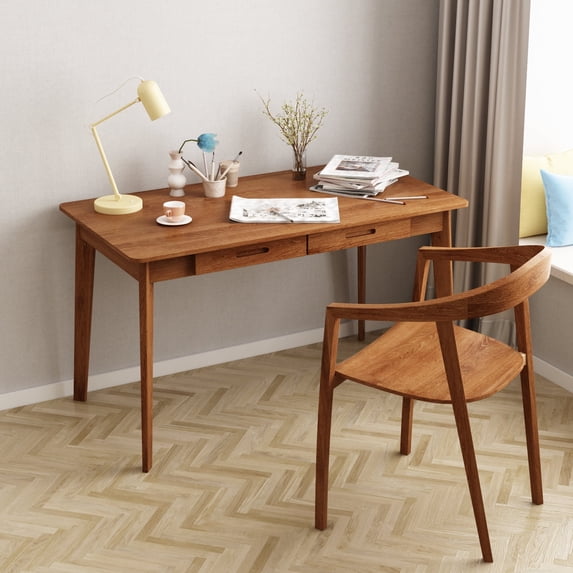 KULAGAGA Writing Desk with Drawers, Modern PC Laptop Computer Table for Home Office,47.2"x21.7",Walnut