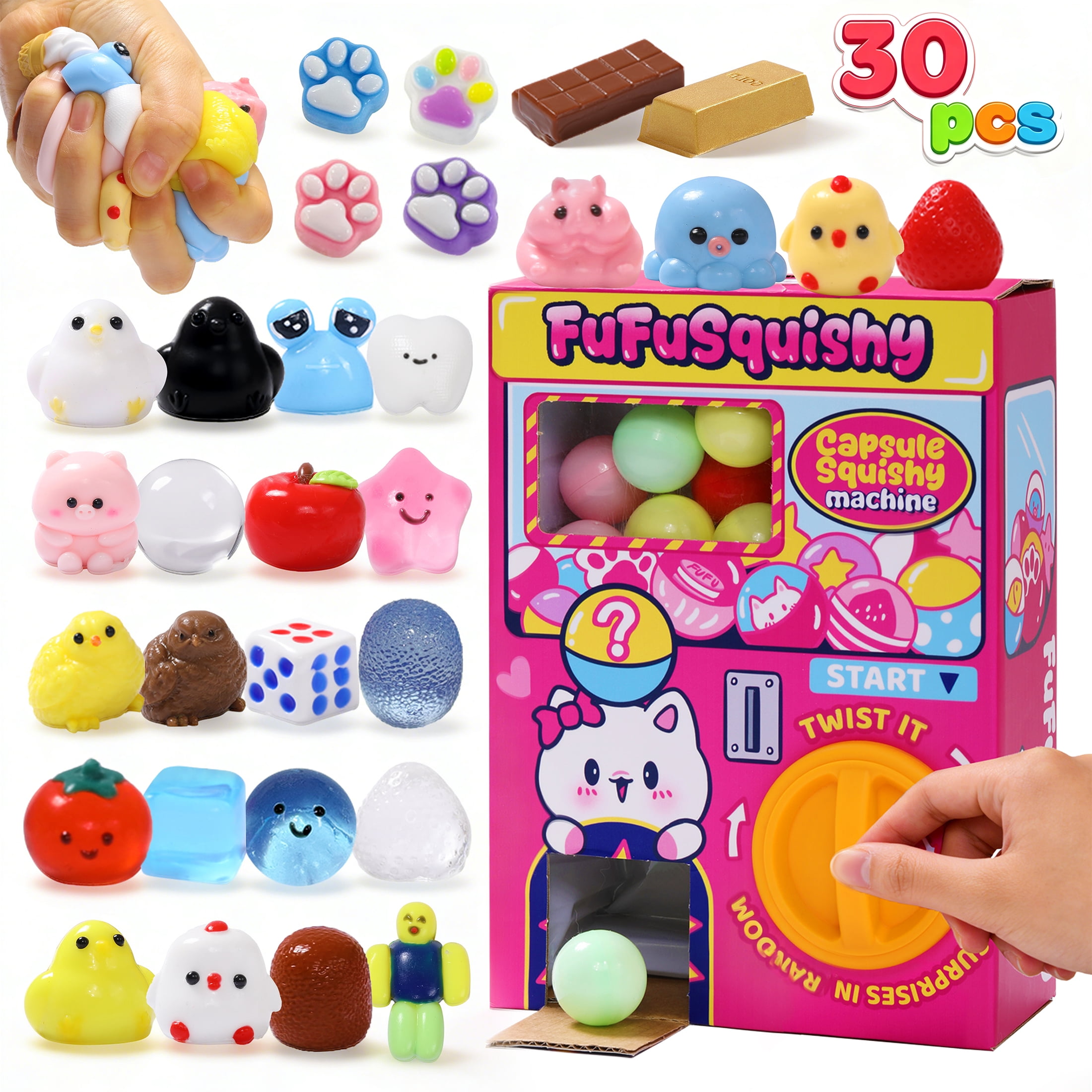 FUFU SQUISHY Taba Squishy Capsule Machine Toy, 30PCS Squishy Set for Kids, Sensory Fidget Toys, Party Favors, Classroom Prizes