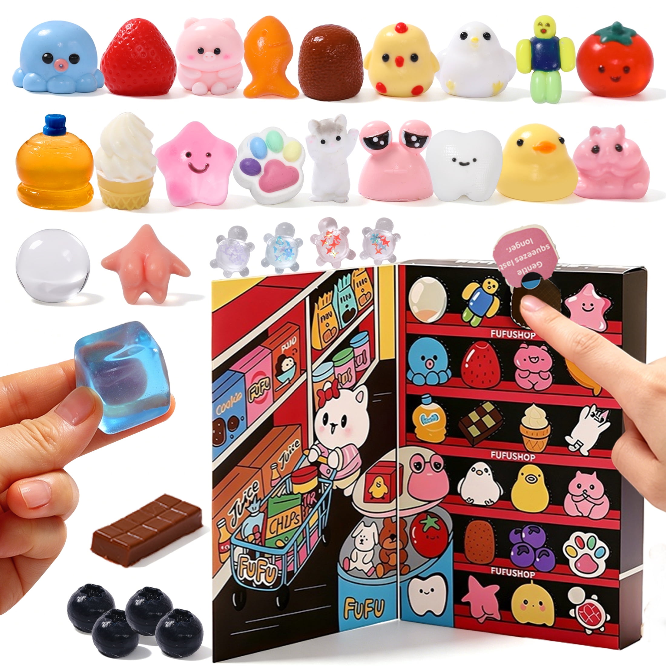 FUFUSQUISHY 30PCS Squishy Toys for Kids, Soft Taba Sensory Squeeze Toy Set, 24 Individually Wrapped Packs, Classroom Prizes and Party Favors