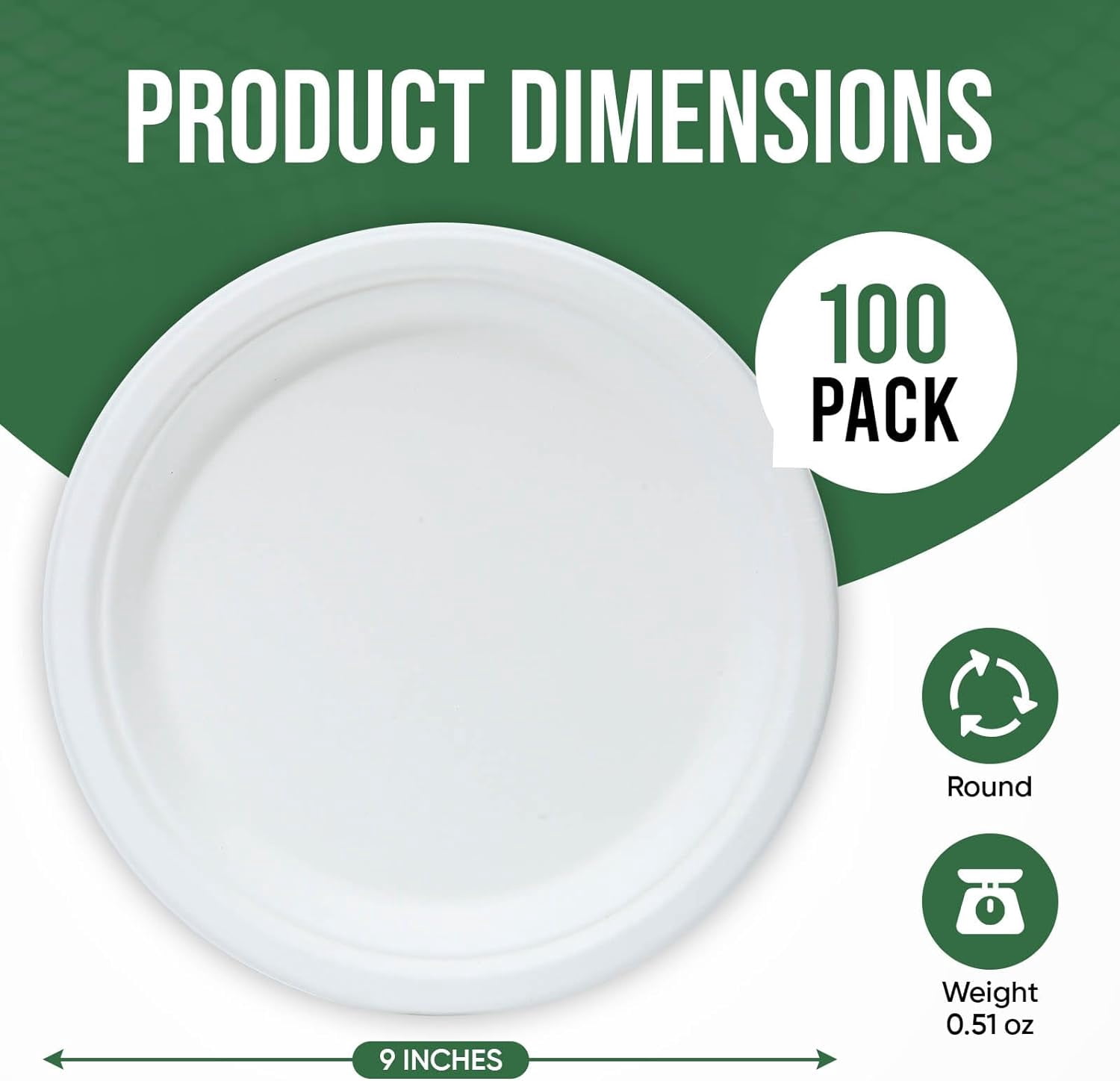 FUGEE-9 Inch Paper Plates 100 Pack - 100% Compostable Dinnerware | Leak ...