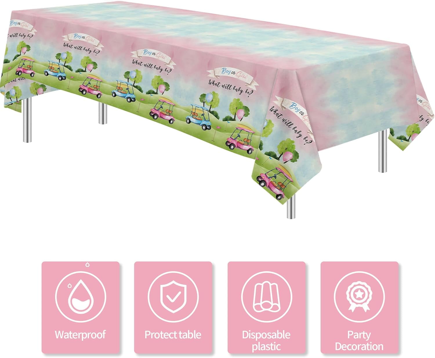 FUGEE-Golf Gender Reveal Decorations Tablecloth - Disposable Blue Or Pink Golf Gender Reveal Party Supplies Table Cover, He Or She Golf Gender Reveal Party Table Cloth, 3 Pack (108in x 55in)