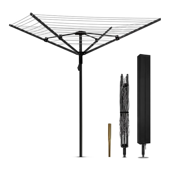 FUGEYiCai Outdoor Umbrella Clothesline, 165 Feet Rotary Retractable Drying Rack with 4 Arms, Adjustable Height, Heavy Duty for Backyard