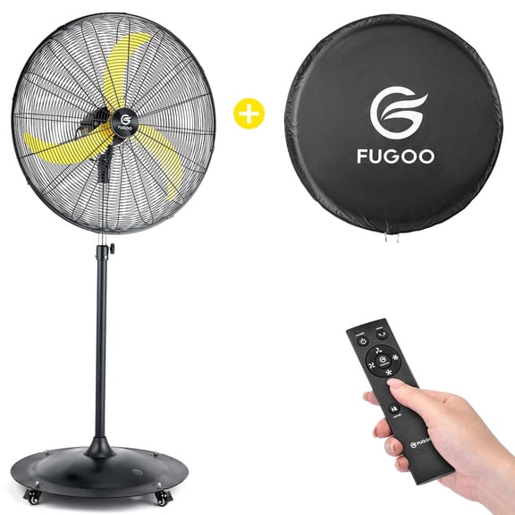 FUGOO 30Inch  Outdoor Pedestal Fan with Fan Cover , 8800 CFM, 4 Speed, Remote Control