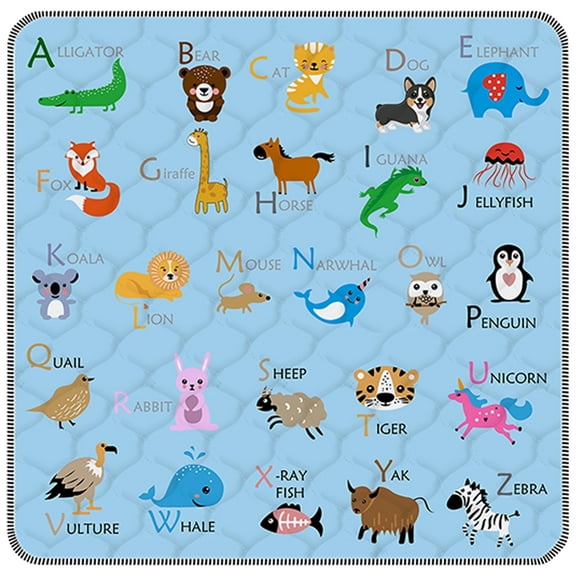 FUGWU Baby Play Mat for Floor, Fits 47x47 Playpen,Machine Washable, Non-Slip & Soft Crawling Mat for Infants(Blue Animal)