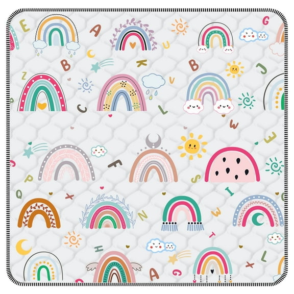 FUGWU Baby Play Mat for Floor, Fits 47x47 Playpen,Machine Washable, Non-Slip & Soft Crawling Mat for Infants (Rainbow)