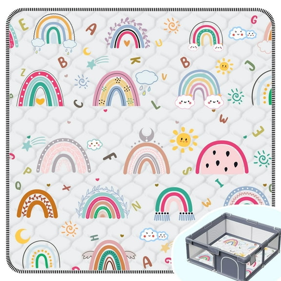 FUGWU Baby Play Mat for Floor, Fits 50x50 Playpen,Machine Washable, Non-Slip & Soft Crawling Mat for Infants (Rainbow)