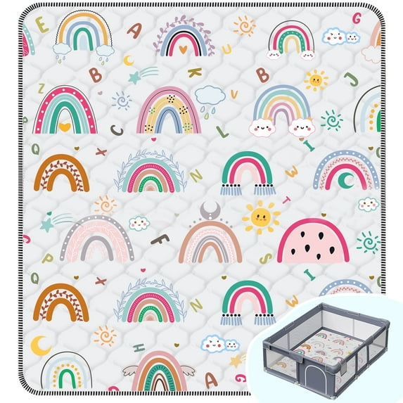 FUGWU Baby Play Mat for Floor, Fits 71x59 Playpen,Machine Washable, Non-Slip & Soft Crawling Mat for Infants(Rainbow)
