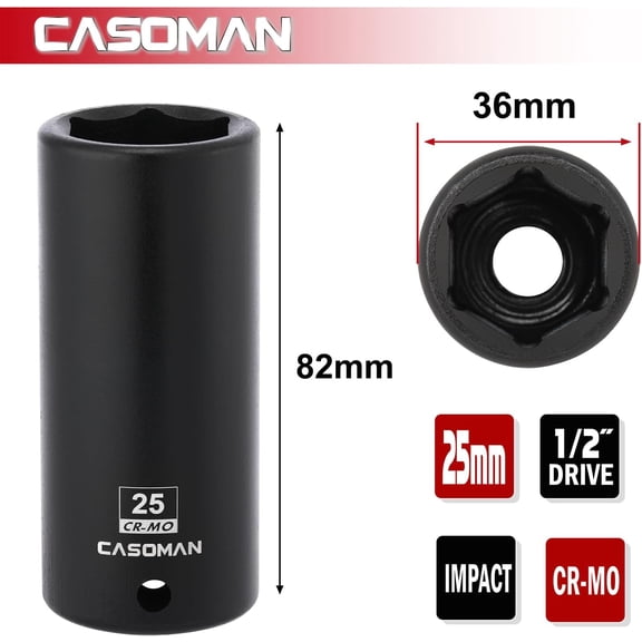 FUGee-1/2" Drive x 25mm Deep Impact Socket, 6-Point, Metric, CR-MO