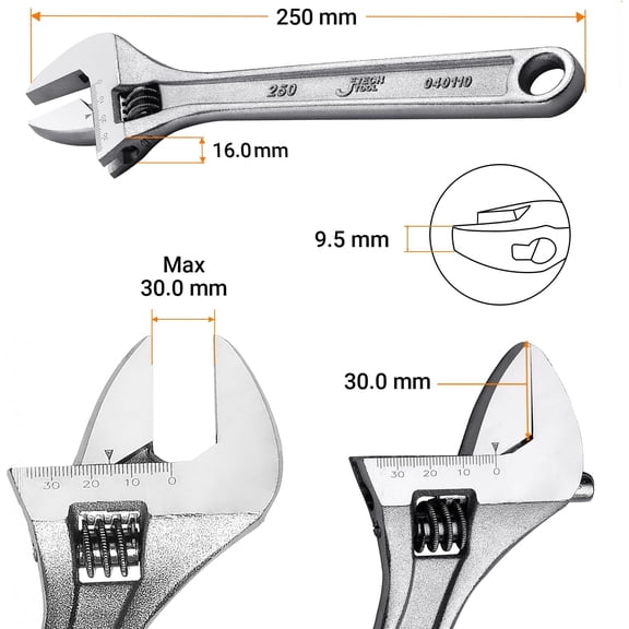 FUGee-10-Inch Adjustable Wrench - Professional Heavy Duty Chrome Vanadium Steel Shifter Spanner with Inch/Metric Scale Wide Caliber Opening