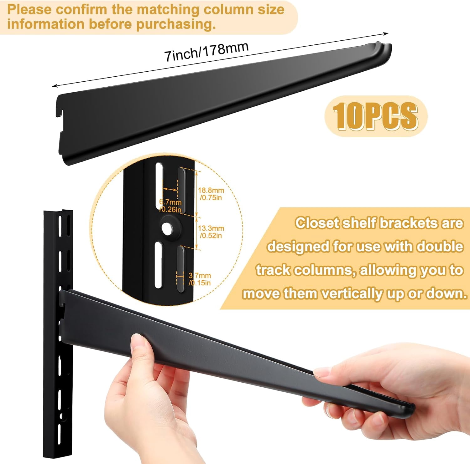 FUGee-10 Pack Adjustable Shelf Brackets for Double Track System Closet ...