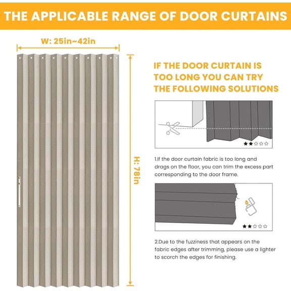 FUGee-100% Blackout Magnetic Door Curtain Accordion Doors Interior Folding Closet Door Curtain Invisible Applicable Bedroom Room Living Room Doorway (Cream White 42" W x 78" L) 1 Panel