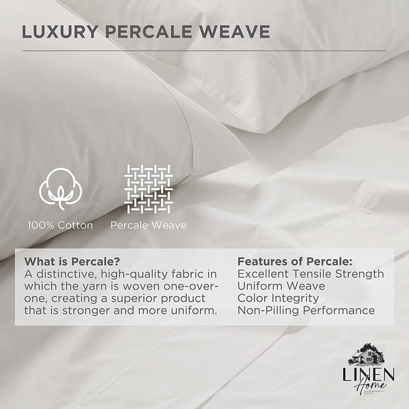 FUGee-100% Cotton Percale 1 Flat Sheet, Twin Size - Crisp, Cool and Strong Bed Linen, Luxury Breathable Sheet, White