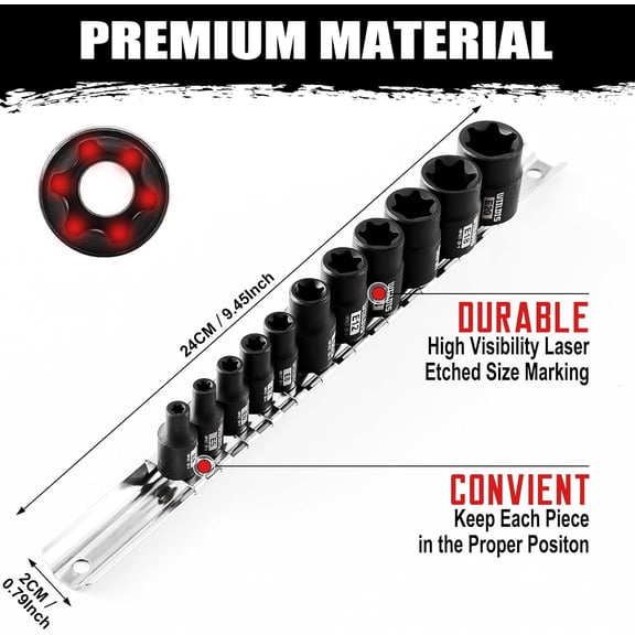 FUGee-11-Piece E-Torx Socket Set, 1/4" & 3/8" Drive, E4-E20 Torque Socket Set