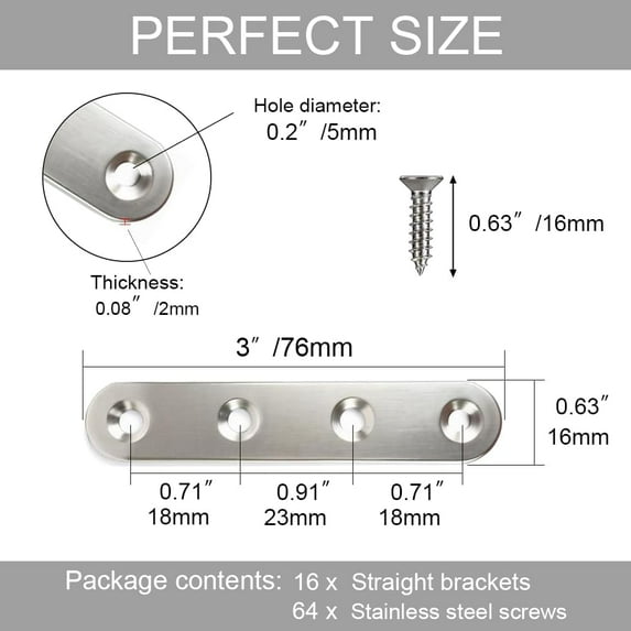 FUGee-16 Pack 3 Inch Stainless Steel Straight Flat Brace Mending Plates ...