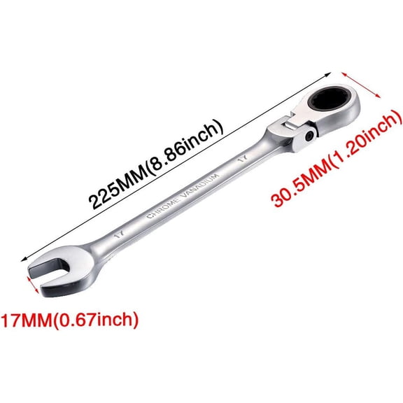FUGee-17mm Ratcheting Wrench Set Flexible Pivoting Head Ratchet Combination Spanner Wrench Chrome Vanadium Steel Metric Tool (17mm)
