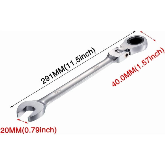 FUGee-20mm Ratcheting Wrench Set Flexible Pivoting Head Ratchet Combination Spanner Wrench Chrome Vanadium Steel Metric Tool (20mm)