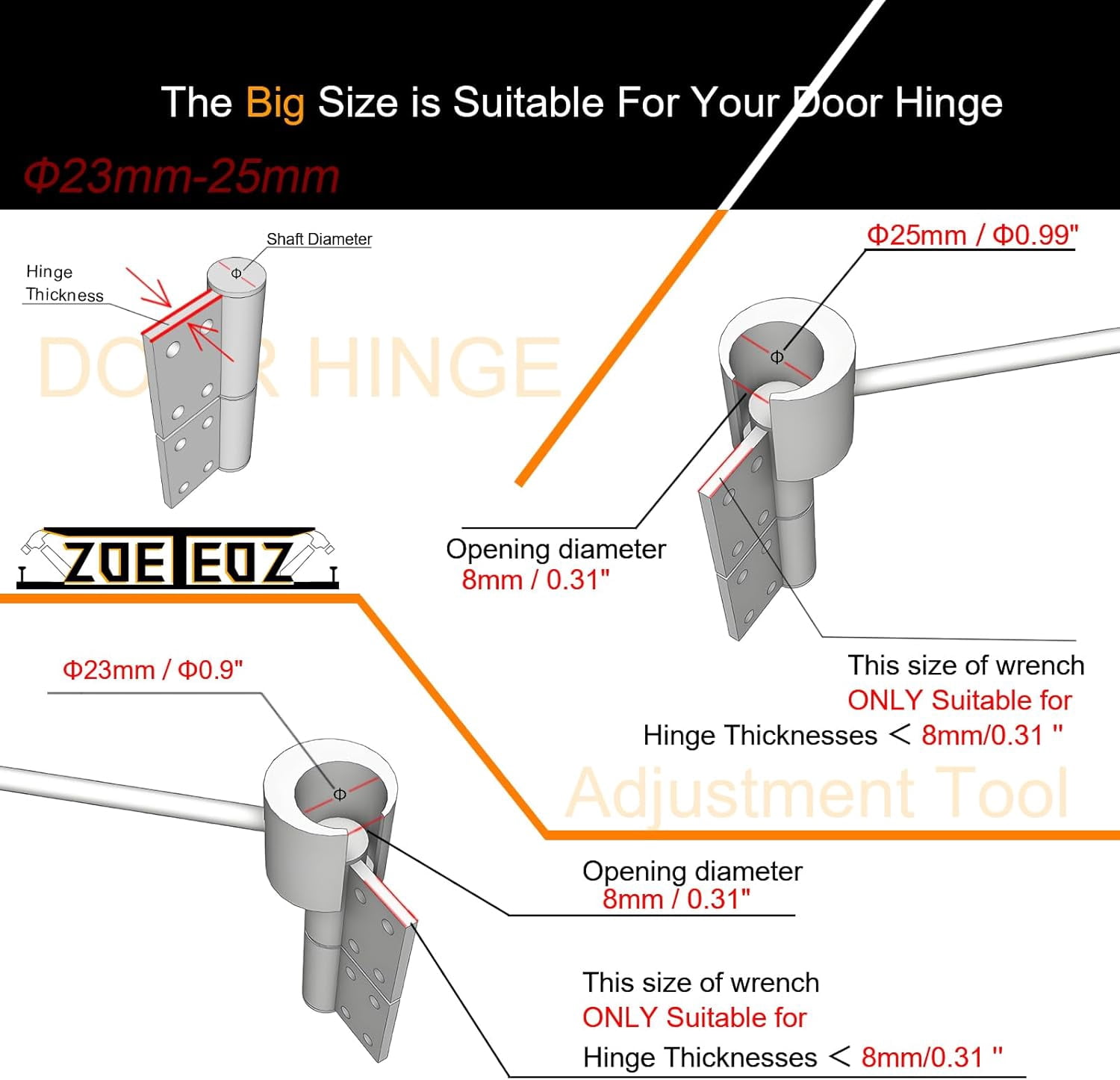 FUGee-Φ23-25mm Door Hinge Adjustment Tool, Gap Adjusting Jig,Wrench ...