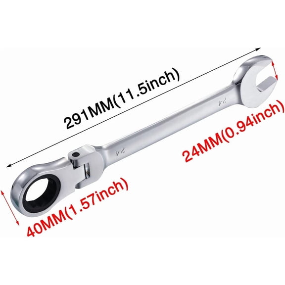 FUGee-24mm Ratcheting Wrench Set Flexible Pivoting Head Ratchet Combination Spanner Wrench Chrome Vanadium Steel Metric Tool (24mm)