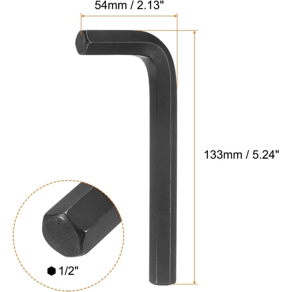 FUGee-2pcs Hex Key Wrench 1/2" L-Shape Hexagon SAE Wrenches Chrome Vanadium Steel Repairing Tool for Home Repair, Black