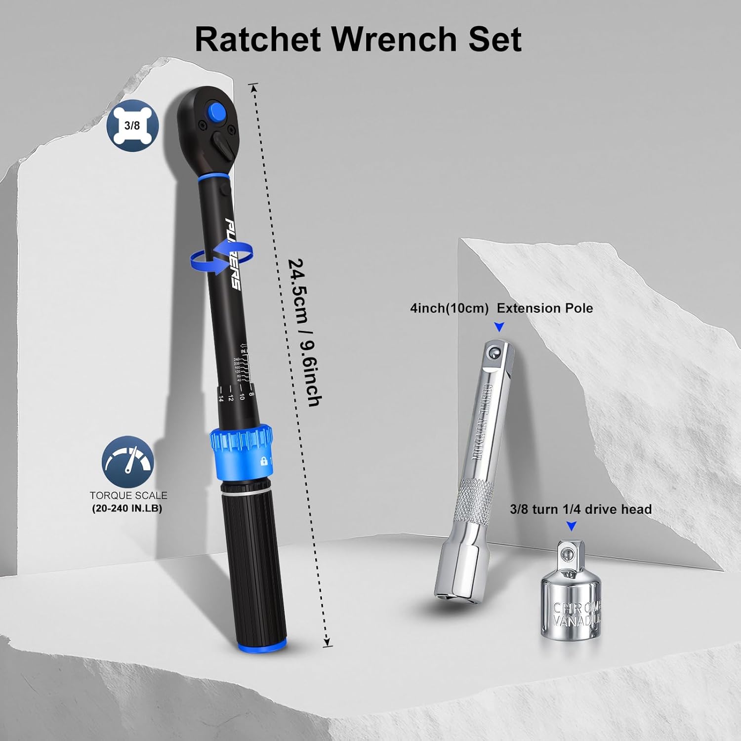 FUGee-3/8" Drive Inch Pound Torque Wrench 20-240 in.lb, ±3% Accuracy ...