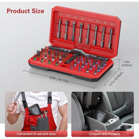 FUGee-42 in 1 Magnetic Screwdriver Set, DIY Ratchet Screwdriver Set, Multi Bit Magnetic Drive Set with Detachable Ratchet Handle, Portable Compact Repair Tool Kit for Furniture Computer Bicycle Red