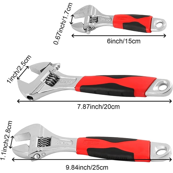 FUGee-6 Pieces Adjustable Wrenches Set, Silver Movable Shifter Spanners Set with Rubber Grip Wrench Tools Kit for Tightening or Loosening Nuts and Bolts(6 in 8 in 10 in x 2)