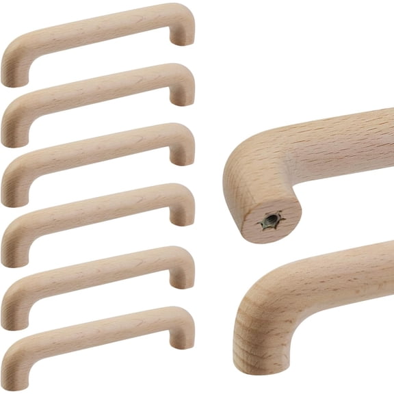 FUGee-6Pcs Round-Arched Bridge Unfinished Beech Wood Solid Furniture Pulls Handles,Unpainted Paintable Wooden Handles Cupboard Closet Drawer Handle Pull,Hole Dis.5.04"/128mm