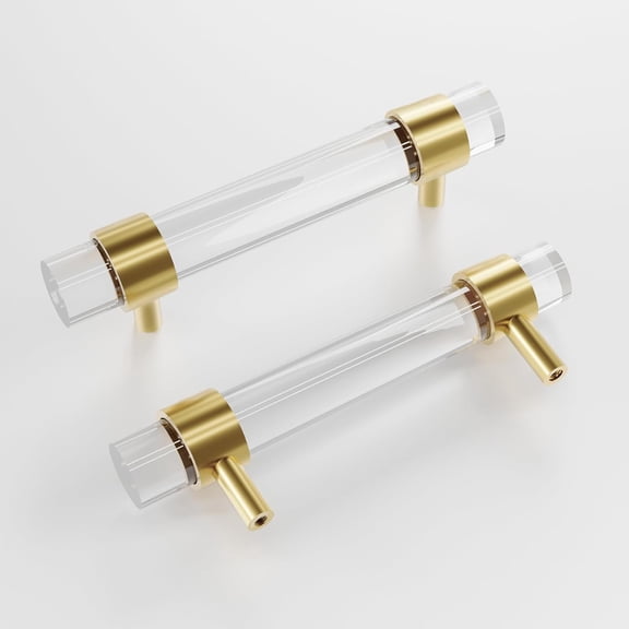 FUGee-Adjustable Acrylic and Gold Drawer Pulls 0~4.3In Hole to Hole 4Set Modern Brass and Clear Cabinet Pulls Dresser Handle 2in/3In/4in Unfinished DIY Gorgeous Knobs for Kitchen Closet