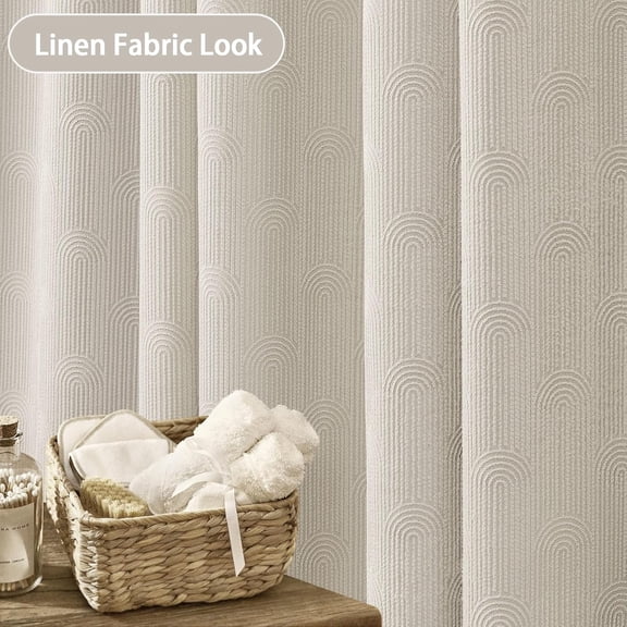 FUGee-Boho Shower Curtains for Bathroom Linen Fabric Look Bohemian Mid Century Boho Minimalist Arch Greige 72" L X 72" W