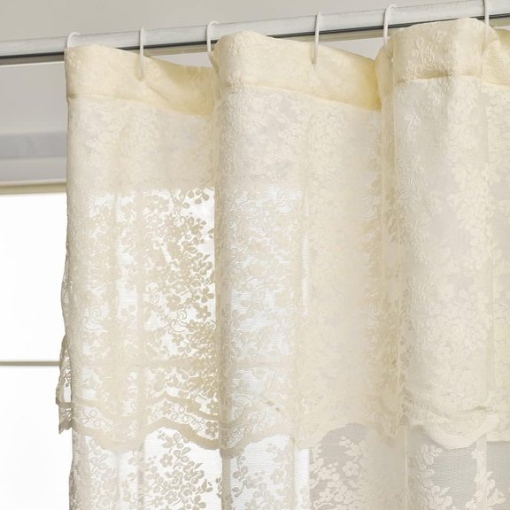 FUGee-Cream Lace Stand Up Shower Curtain 36x72 Scalloped Shabby Chic Shower Curtain for the Small Stall Bathroom Victorian French Country Narrow Bath Curtainn CottageCore RV Bath Curtain Ivory/Crea