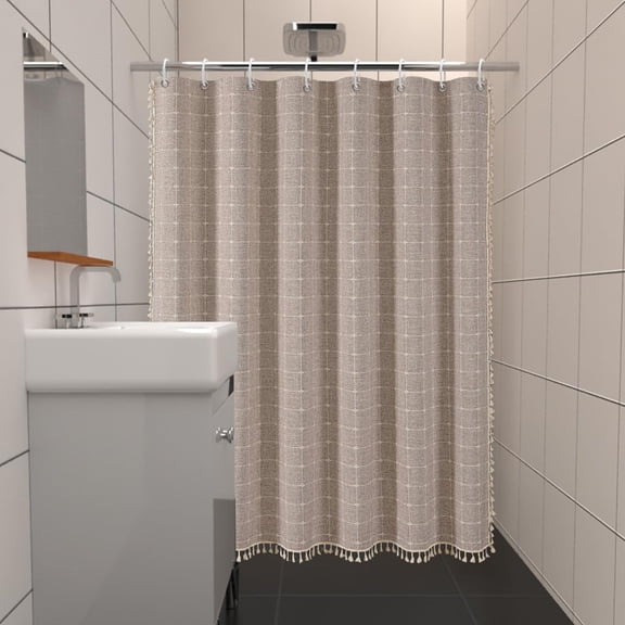 FUGee-Farmhouse Plaid Shower Curtain - Boho Checkered Splicing Fabric Shower Curtains for Bathroom, Vintage Chic Cottagecore Thick Bathroom Curtain Set with Tassel - Bohemian Cloth Shower Curtain 7