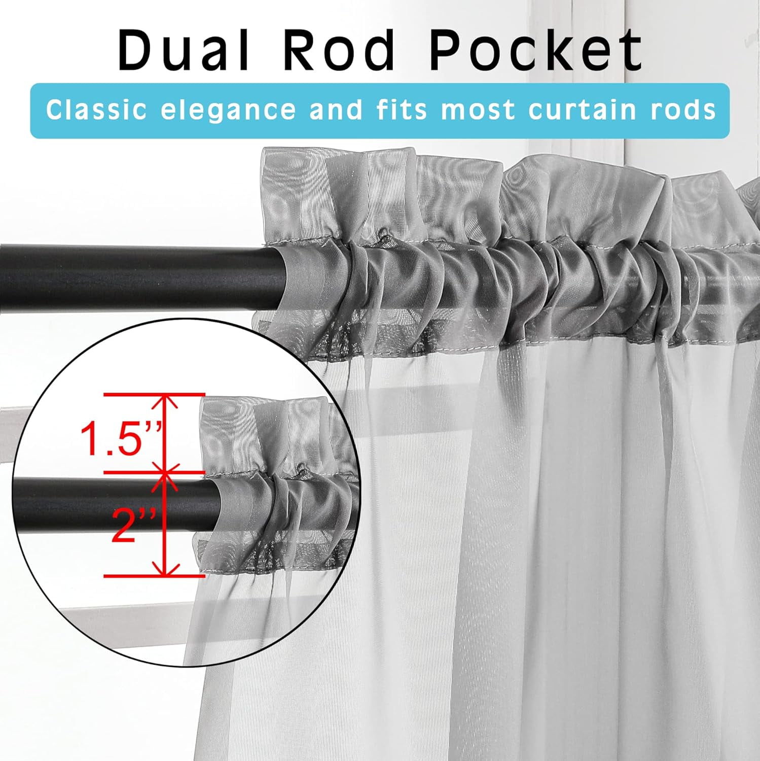 FUGee-Grey Sheer Curtains 24 Inches Long 2 Panels for Bathroom Window ...