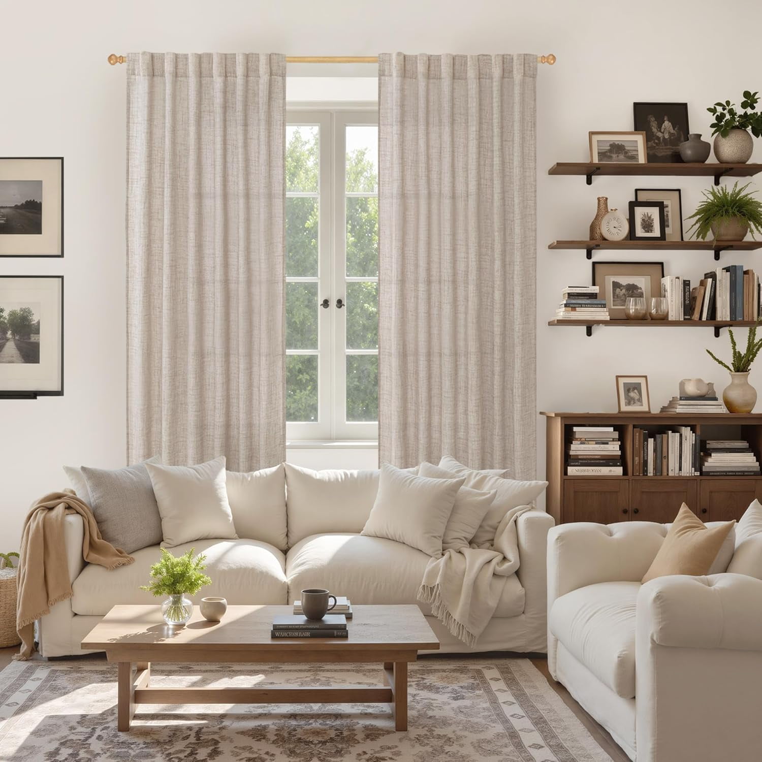 Picture of FUGee-Linen Curtains 84 Inches Long for Living Room Farmhouse, Oatmeal ...