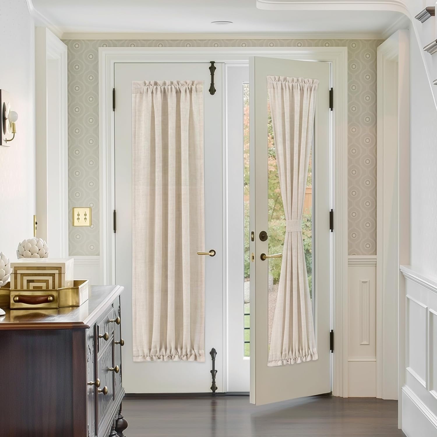 FUGee-Linen French Door Curtain Panels 72 Inches Long, Natural Flax
