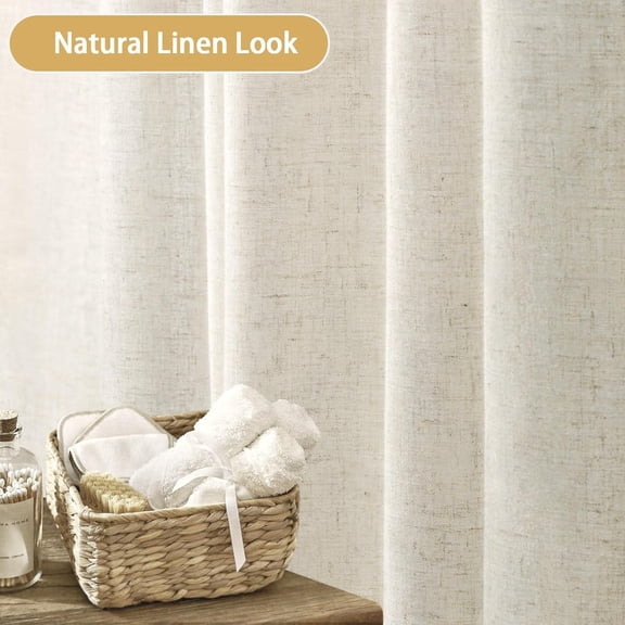 FUGee-Linen Shower Curtain Ivory White, Fabric Boho Farmhouse Shower Curtains for Bathroom Cotton Natural Cloth Liner Set 72" W x 72" L