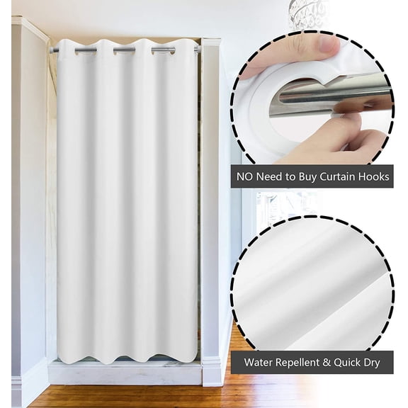 FUGee-No Hook 60" Width Shower Curtain Microfiber - Soft Fabric Shower Stall Curtain Hotel Grade, Waterproof & Machine Washable, White, 60x74