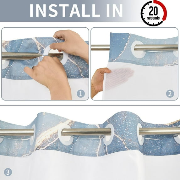 FUGee-No Hook Shower Curtain with Snap in Fabric Liner Set, Black Plaid ...