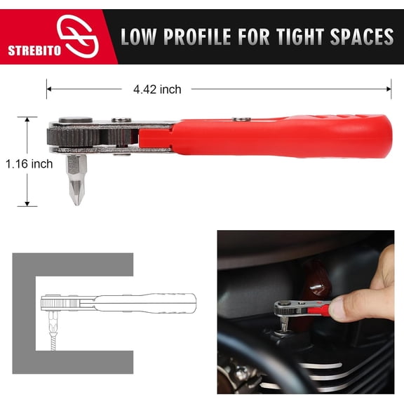 FUGee-Right Angle Screwdriver 14 Piece Mini Ratchet Set, Offset Screwdriver Low Profile Ratchet Screwdriver Set with 1/4 Ratchet, Hex, Phillips, and Torx, EDC Bit Driver for Tight Spaces, Bike