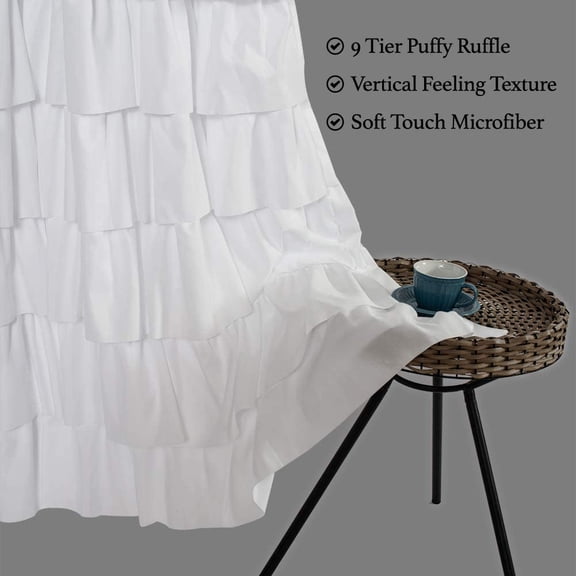 FUGee-Ruffle Shower Curtain,36-inches Wide Stall,White Ruffled Bath Curtains for Bathroom,Fabric Farmhouse Decor,Soft Touch Decorative Cloth Texture,(72 inch Long,1 Panel)